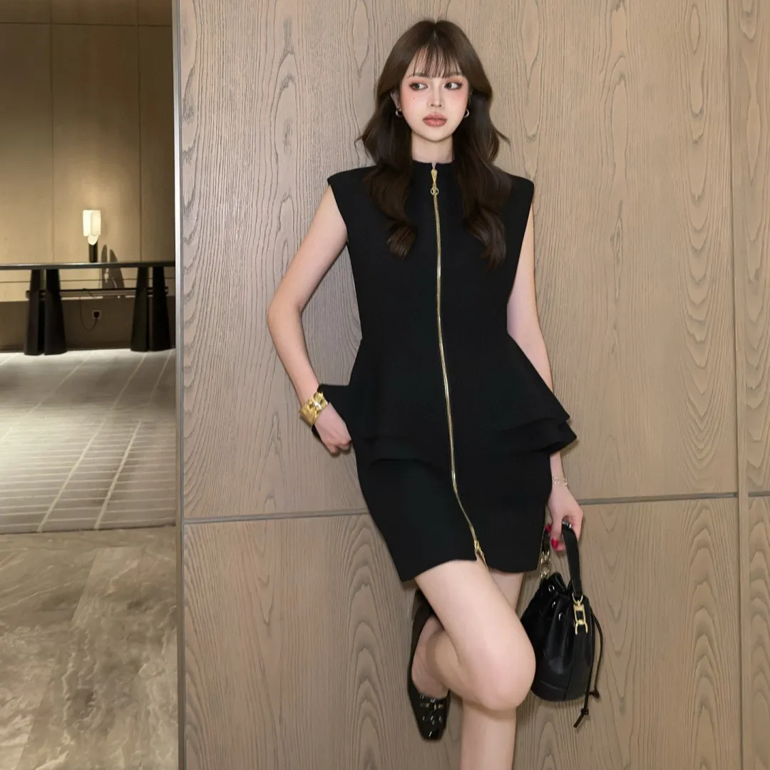 『S-L』超人気商品  存在感  ファッション 日常 スタンドネック 切り替え  ジッパー ワンピース　