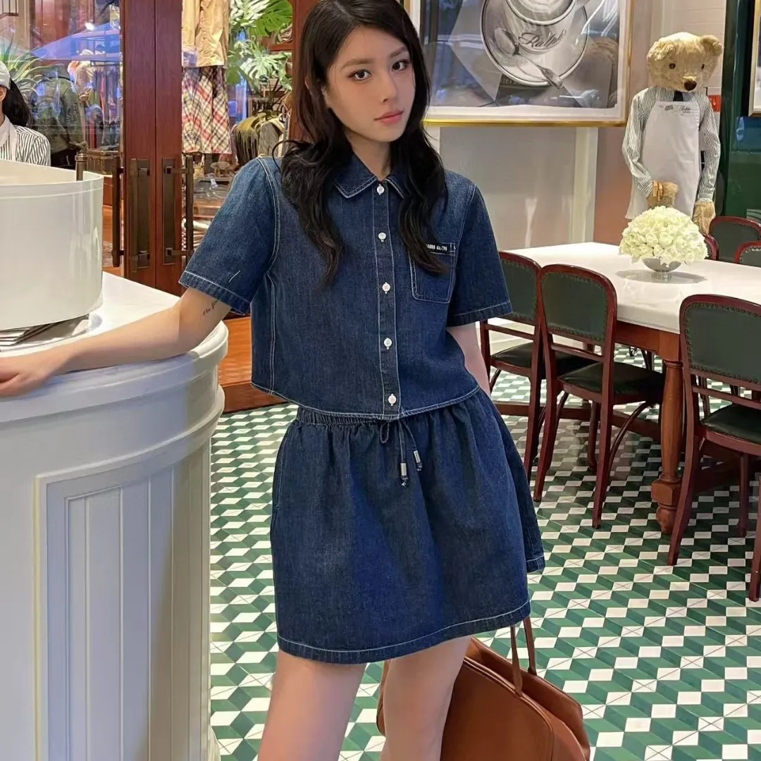 『S-L』おすすめ 大注目 着心地良い カジュアル日常 デニム アルファベット Ｔシャツ+スカート セットアップ
