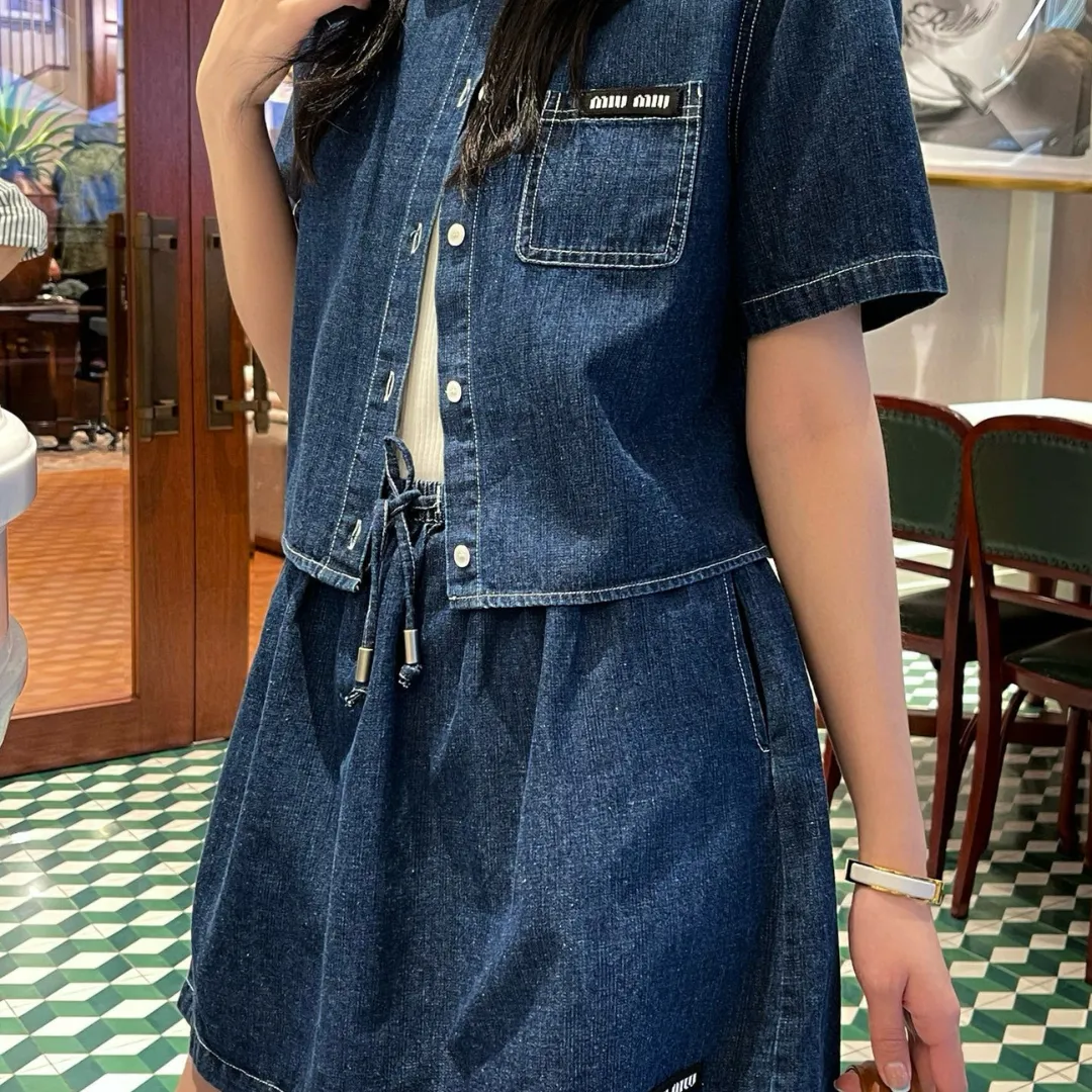 『S-L』おすすめ 大注目 着心地良い カジュアル日常 デニム アルファベット Ｔシャツ+スカート セットアップ