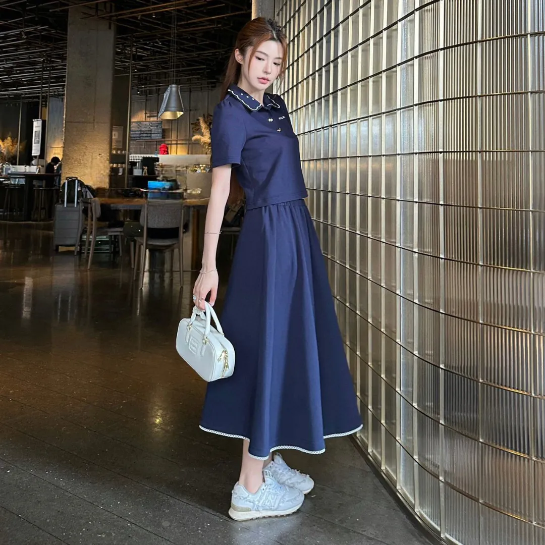 『S-L』大人らしい 期間限定 トレンド  日常 無地　2カラー ロング Ｔシャツ+スカート セットアップ