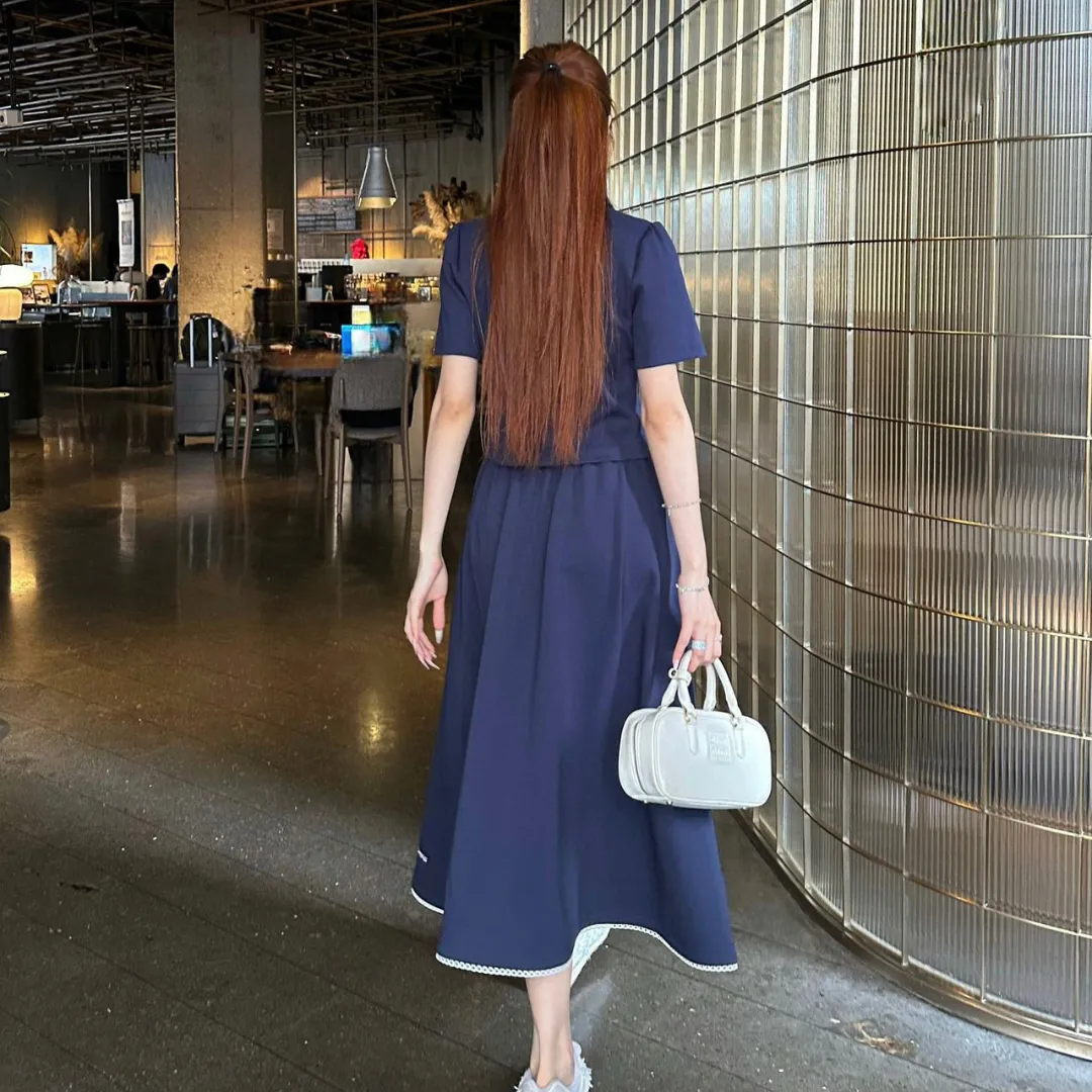 『S-L』大人らしい 期間限定 トレンド  日常 無地　2カラー ロング Ｔシャツ+スカート セットアップ