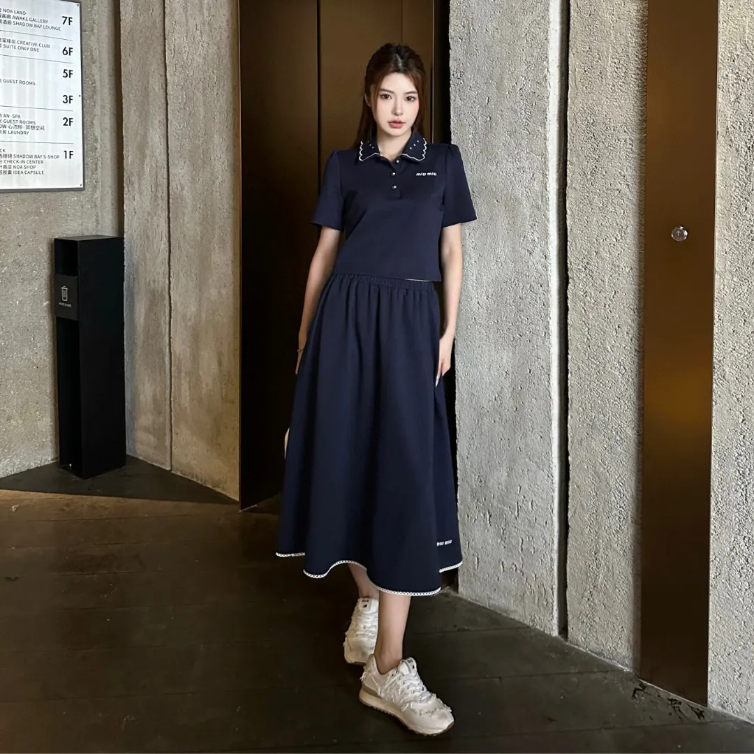 『S-L』大人らしい 期間限定 トレンド  日常 無地　2カラー ロング Ｔシャツ+スカート セットアップ