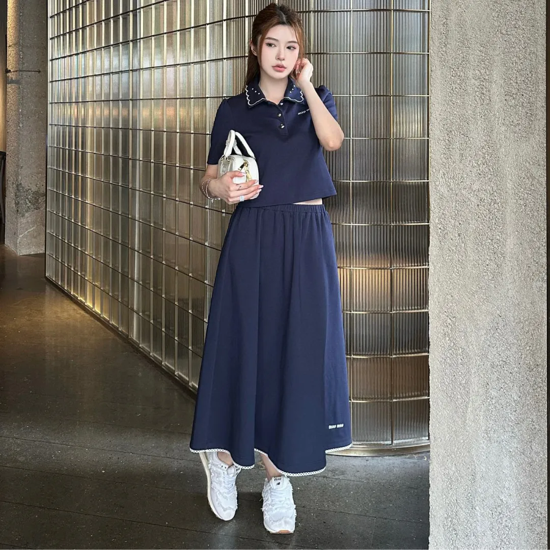 『S-L』大人らしい 期間限定 トレンド  日常 無地　2カラー ロング Ｔシャツ+スカート セットアップ