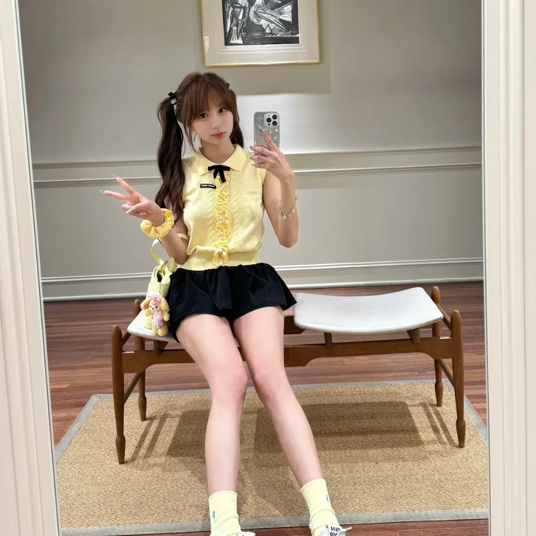 『フリー』質感のいい 上品 日常 ins風 ノースリーブ 新作 フリル ニット生地 夏 Ｔシャツ