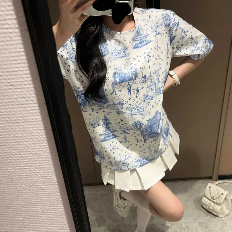 『S-L』話題沸騰中 気質満点 快適 トレンド プリント ラウンドネック Ｔシャツ