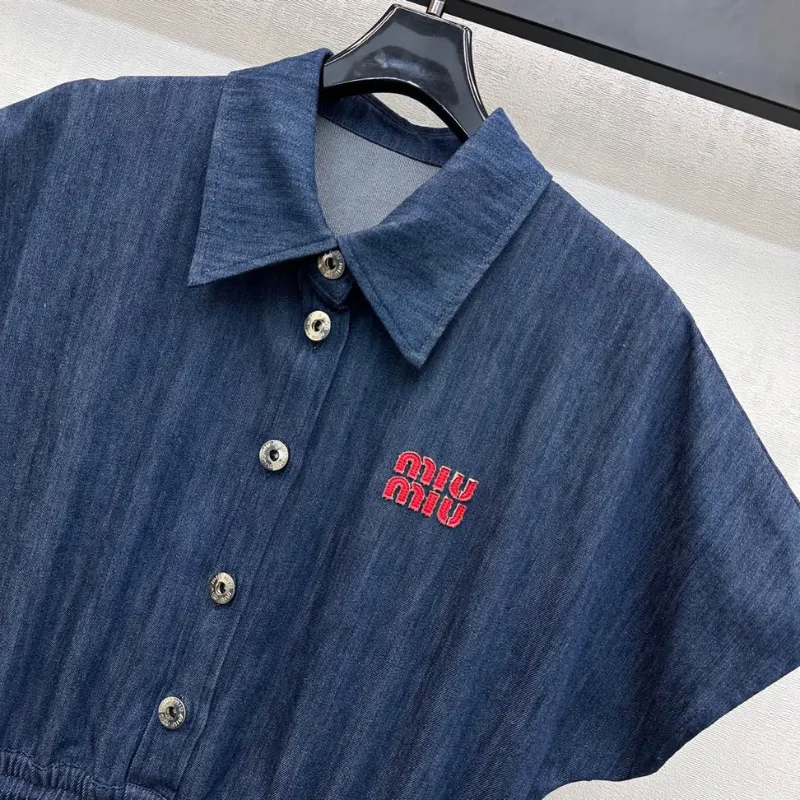 『 S-L』取り入れたい 気質満点 快適 ファッション カジュアル 折り襟 デニム ワンピース