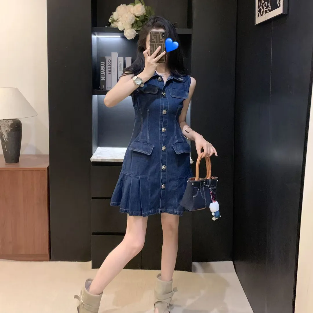 『 S-L』人気上昇中 魅力的 フェミニン プリーツ ノースリーブ 折り襟 ワンピース