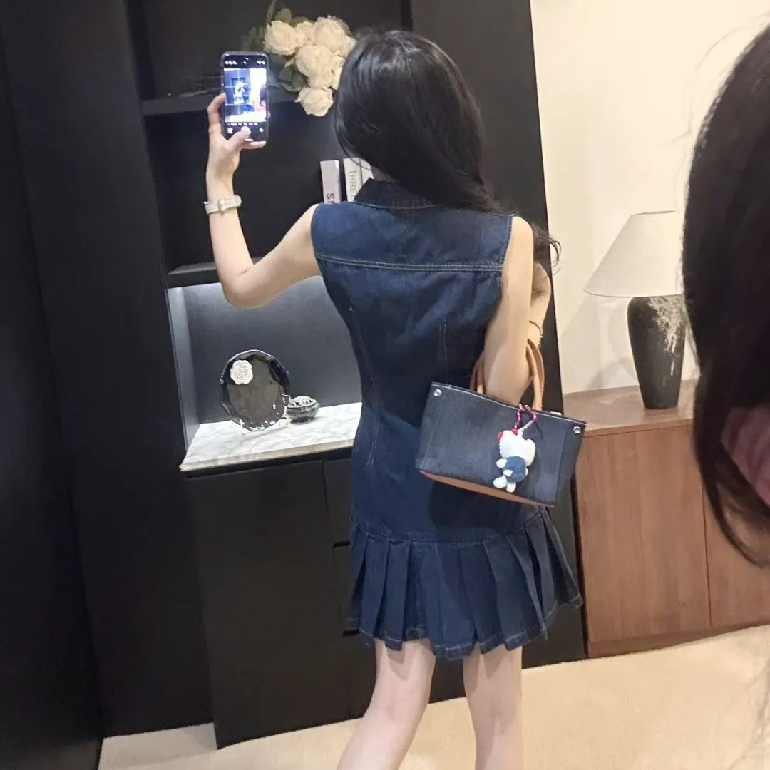 『 S-L』人気上昇中 魅力的 フェミニン プリーツ ノースリーブ 折り襟 ワンピース